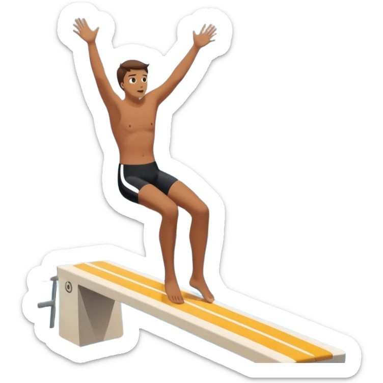 A person throwing himself off of a diving board, looking nervous. Below them is a pool of water labeled “Confidence.” Instead of hesitating, they count 5-4-3-2-1 and jump in, representing taking action despite fear. sticker