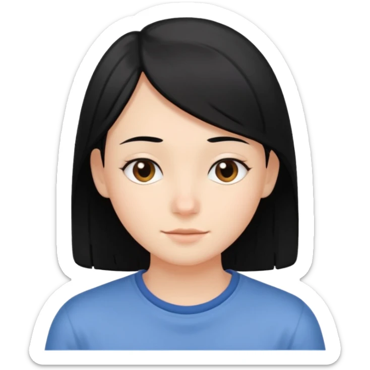 emoji of a young person with straight black hair, relaxed expression, clean and simple, no text sticker