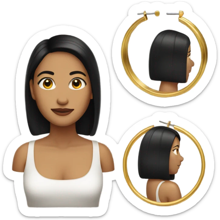 Woman with black straight hair and big gold hoop earrings sticker