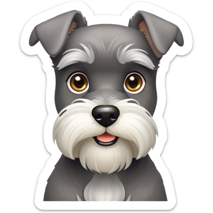 Cinematic Noble Miniature Schnauzer Portrait Emoji, Standing with a proud and stately demeanor, showcasing a sharply defined, salt-and-pepper fur with distinguished eyebrows and a confident, alert expression, simplified yet exquisitely detailed, glowing with a refined, dignified radiance, high shine, exuding intelligence and classic noble charm, soft glowing outline, capturing the essence of a noble Miniature Schnauzer that commands attention with effortless style! sticker