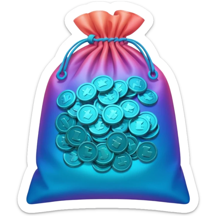 Many Coins pack in bag
in gradient of turquoise, blue, pink, purple, and coral
 sticker