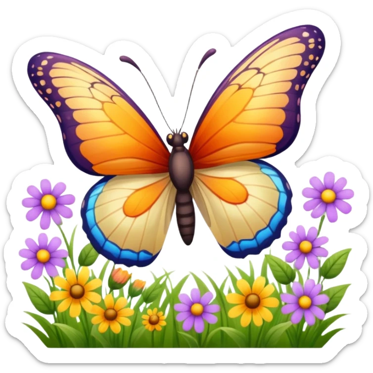 La la mañana se alegra entre flores y praderas ve avanzar mariposa bella y majestuosa entre colibrís y la abeja polinizando y Disfrutando del néctar de su miel sticker