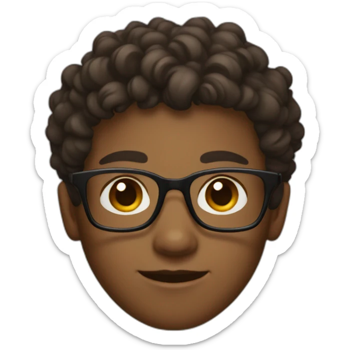 A boy with a slightly dark skin color with square glasses with brown eyes and flat curly brown hair sticker