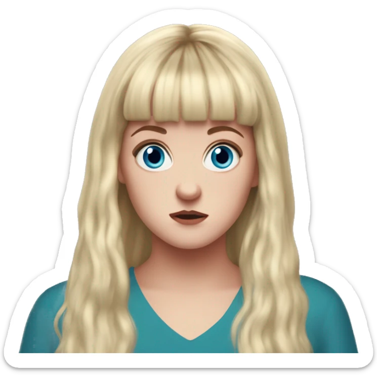 Claire Devlin Derry girls Long blonde hair with bangs/fringe, blue eyes looks scared sticker