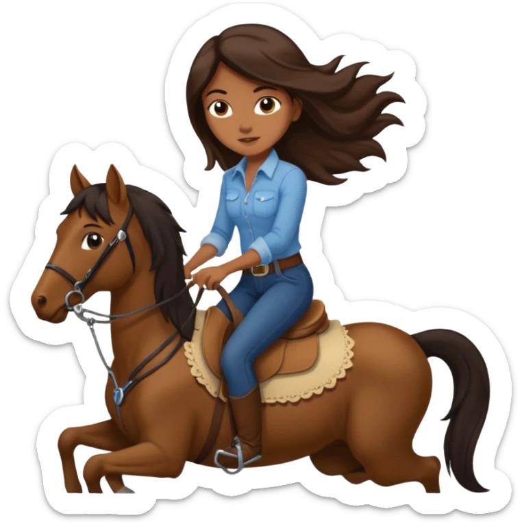 A tan girl with long brown hair riding a brown skinned boy with black hair in reverse cowgirl sticker