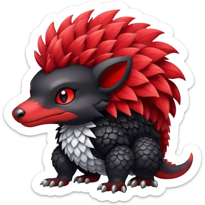 Cute cool black red animal hybrid Fakemon full body, detailed, fluffy, scaly, edgy sticker