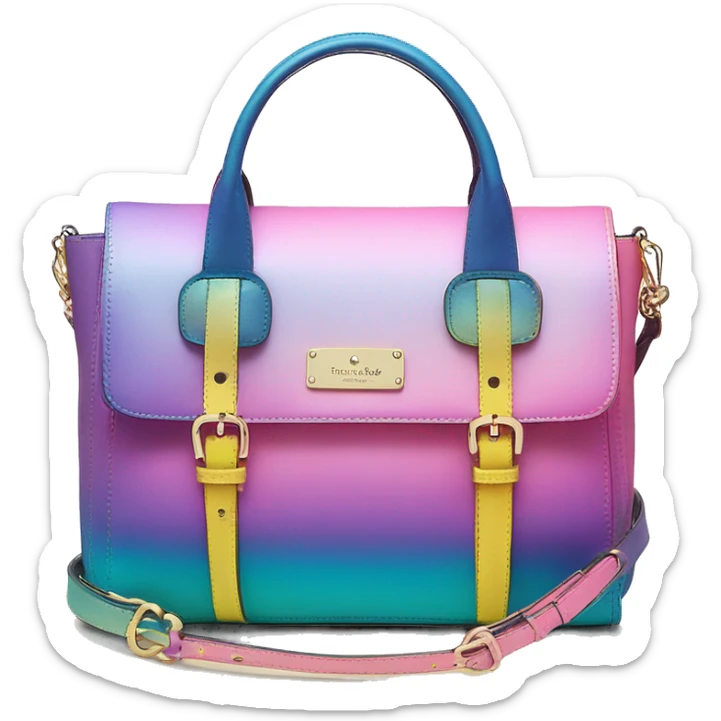 Realistic isolated blue ,teal ,pink , yellow and purple metallic ombre kate spade satchel purse.  sticker