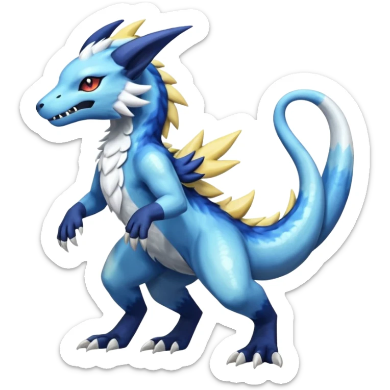 White glossy soft silky furry iridescent Salandit-Zeraora-Absol-Shinx-fusion-hybrid, full body sticker