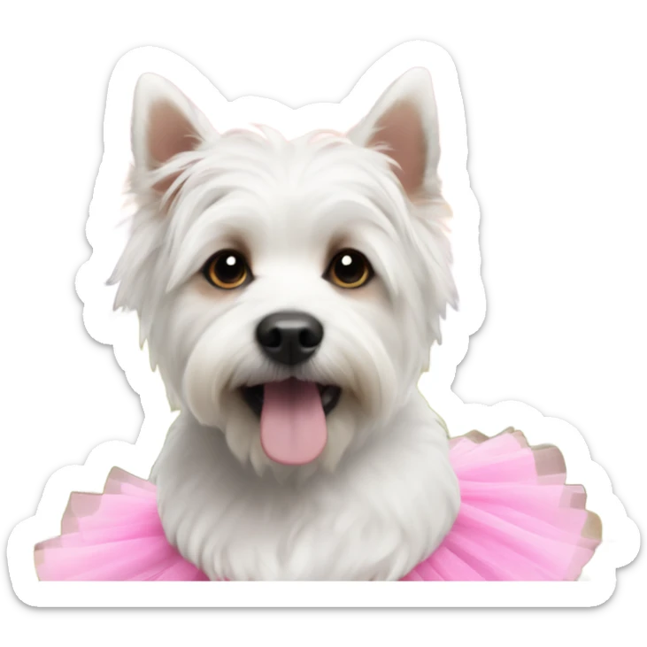 Aesthetic dog wearing a pink tutu and a farm in the background  sticker