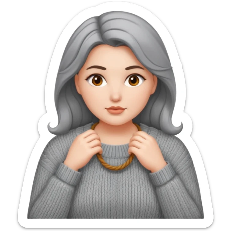 Design a woman’s grey sweater for a voluptuous woman. Only design the sweater sticker
