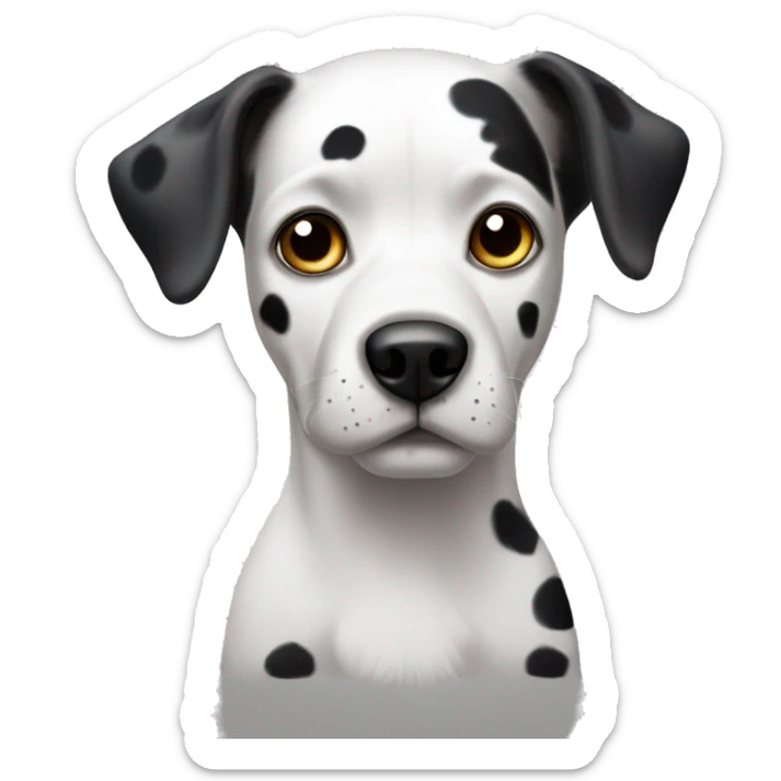 Dog with large black ears and black eyes and large black and white spots sticker