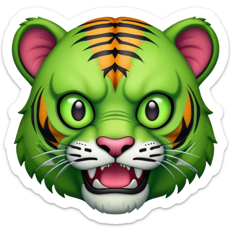 zombie tiger face with green skin and stitches for Twitch emote sticker