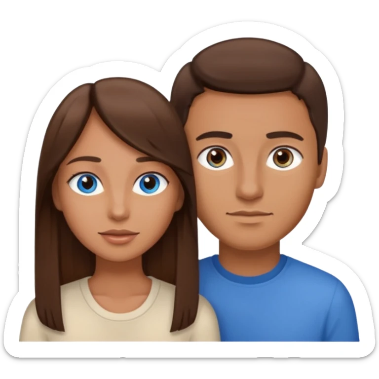 couple homme cheveux raide châtains, yeux bleu et femme cheveux raide chatains, yeux marron sticker