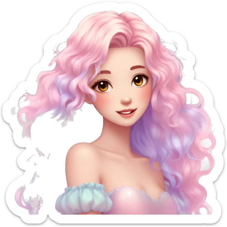Gorgeous Beautiful Blushing Petite Colorful-Shiny-Pastel-Fairy-Soarkle-Anime-Lady with beautiful gradient pastel hair aesthetic sticker
