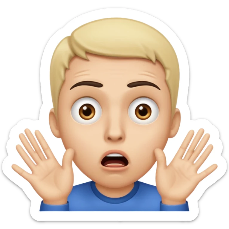 a shocked face, with their mouth and eyes are wide open, eyebrows  raised, and palms against his cheeks. sticker