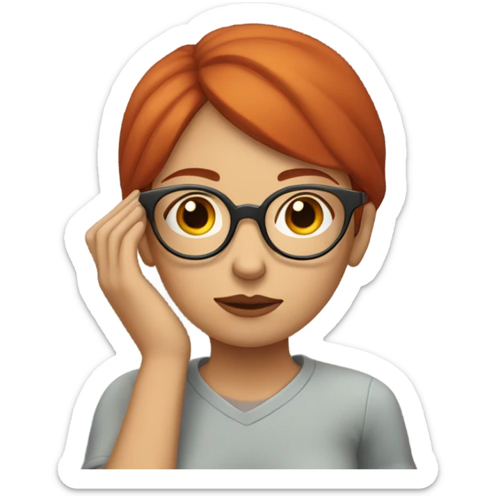 red hair woman nutritionist wearing glasses with hand on chin having an idea sticker