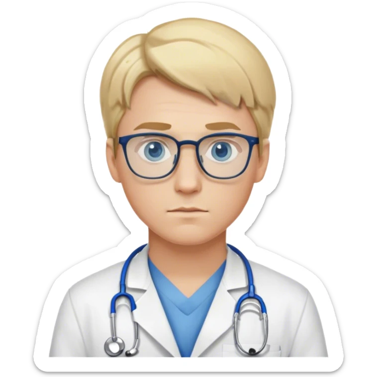 Young male doctor with blonde hair, blue eyes, glasses, serious  sticker