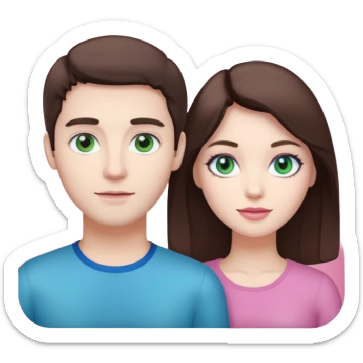 pink polaroid photo of a couple thats white with brunette hair blue and green eyes sticker