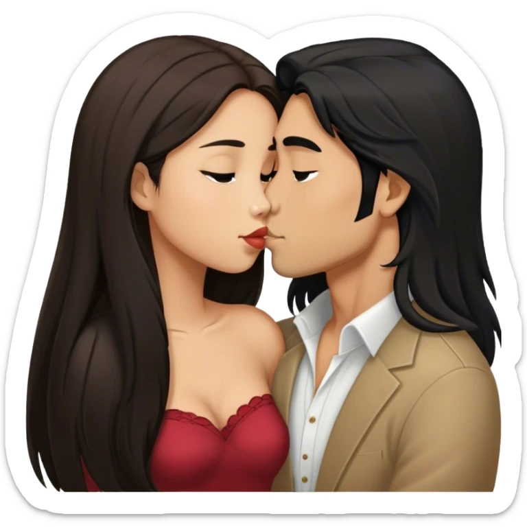 Guy with long black hair kissing brown hair Filipina sticker