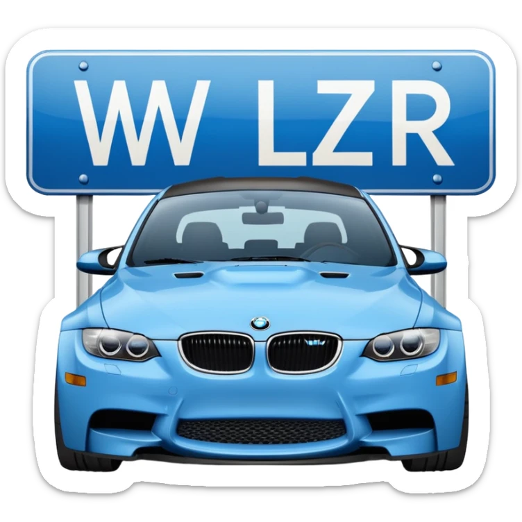 Make me an emoji with a blue bmw M3 and some kind of sign that says ‘W LZR’ sticker