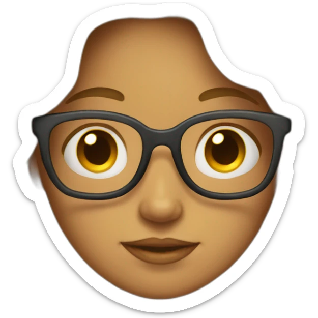 girl with long wavy hair and big glasses behind apple laptop sticker