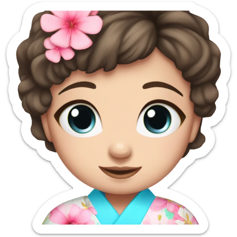 cute brunette girl with blue eyes in pink flower kimono sticker