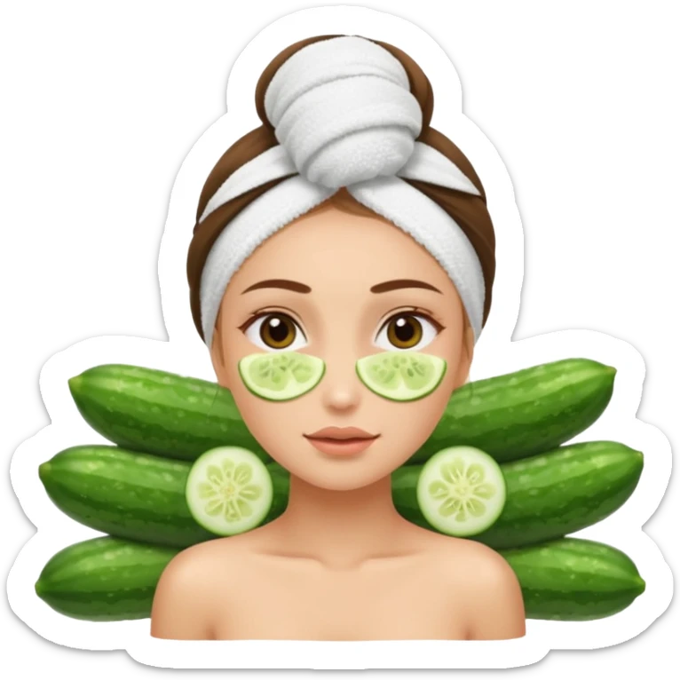 Girl with towel in hair cucumber slices on eyes  spa sticker