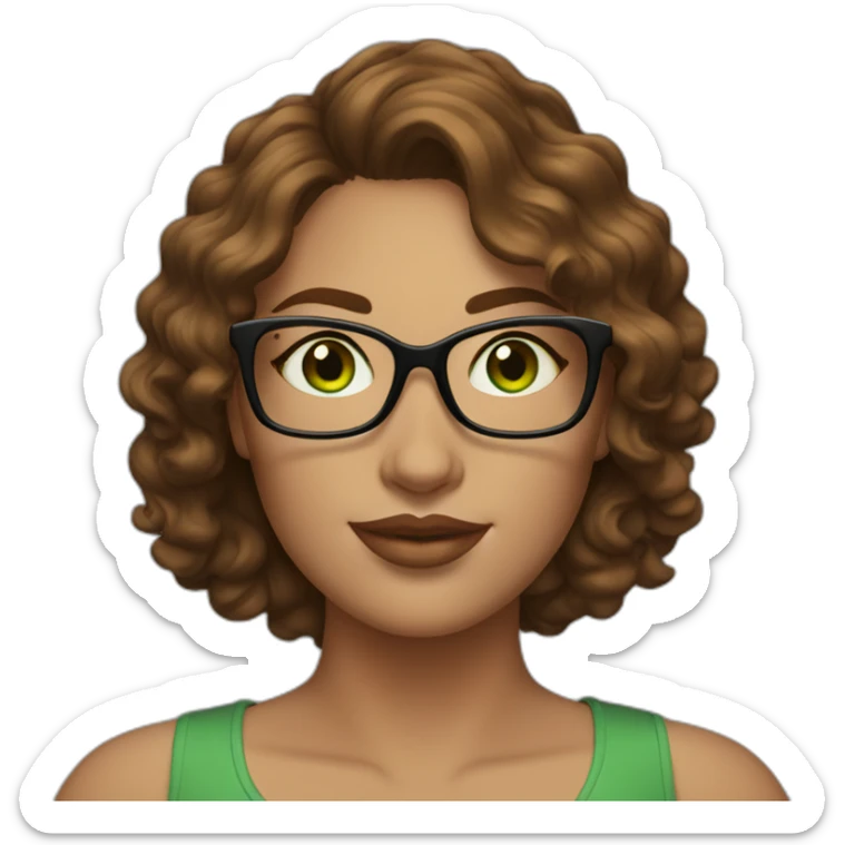 curvy-woman-with-wavy-brown-hair-square-glasses-green-eyes sticker