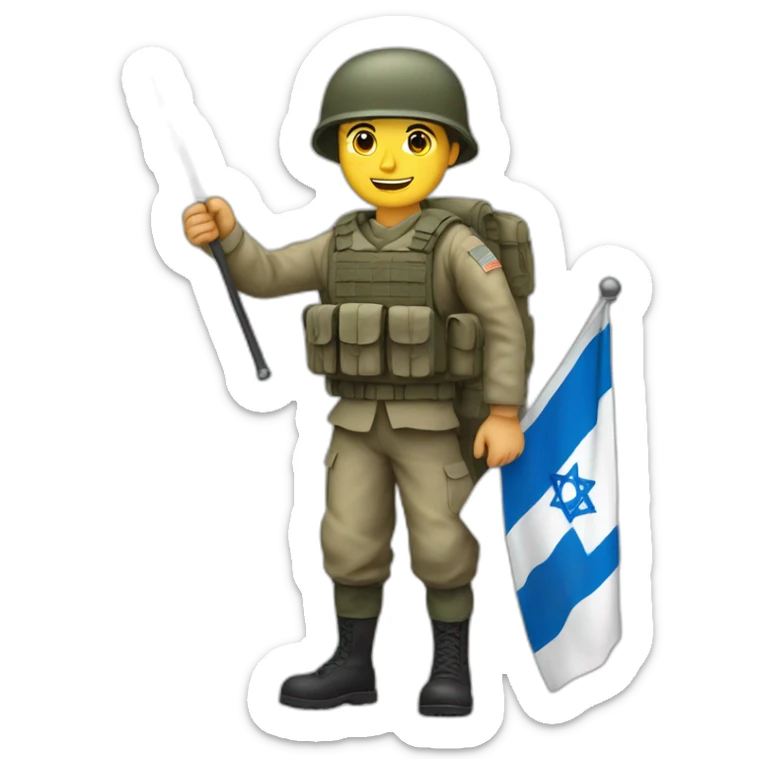 A soldier holds the flag of the State of Israel sticker