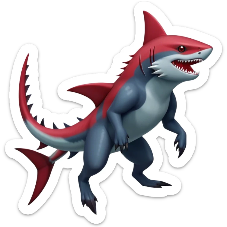 Realistic dark edgy Sharpedo-Zoroark-Scizor-canine-vernid-sergal-fursona-hybrid-animal creature with a shark-tail and red scars, full body, with cool sharp markings  sticker