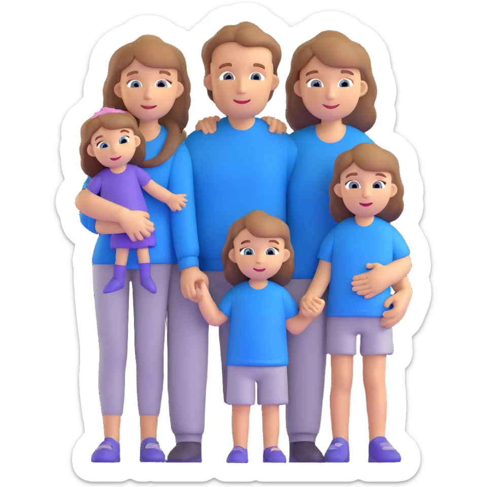 Family with mother, father and three little girls, everyone has light brown hair and blue eyes sticker