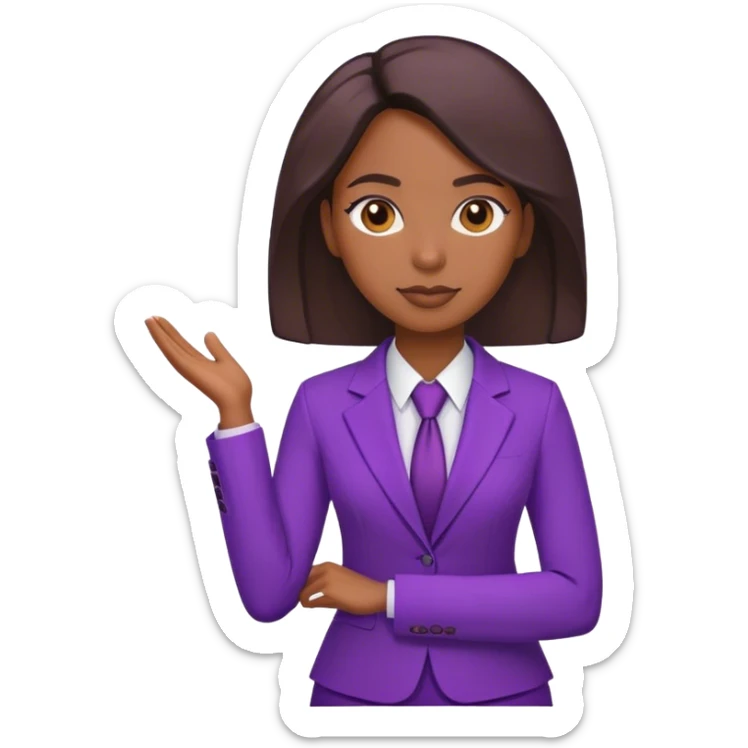 Create me an emoji of a black female standing on business, make her outfit purple sticker