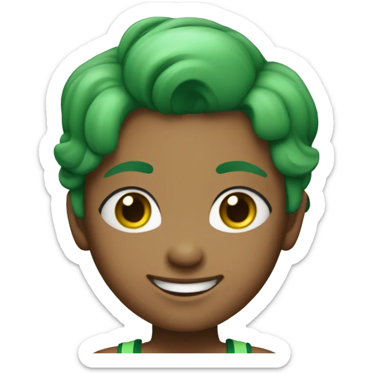 A girl in a green sports top with green hair smiles widely  sticker