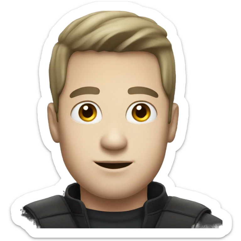 (A man with pale skin and black hair), (sitting on top of a black car) sticker