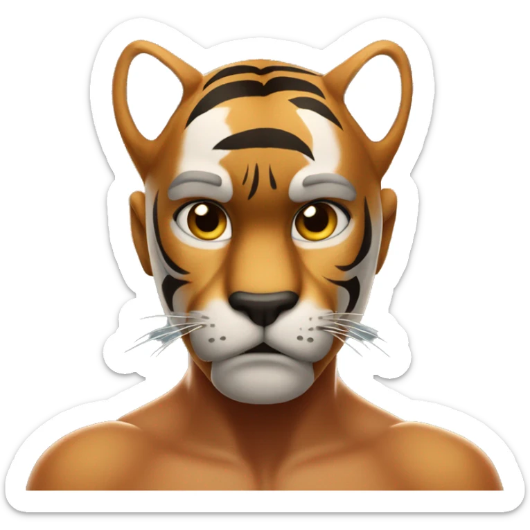 A boxer tiger with his hands on the lineA boxer tiger with hands on the line of the face looking focused forward  sticker