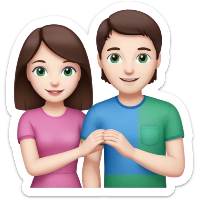 pink polaroid photo of a couple thats white with brunette hair blue and green eyes sticker