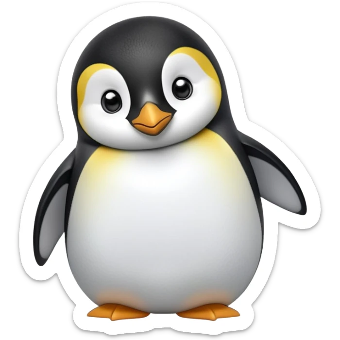 cinematic-cute-emperor-penguin-portrait-emoji,-head-tilted-playfully-and-inquisitively,-with-glossy,-pristine-plumage-accented-by-a-bright-beak-and-round,-sparkling-eyes-filled-with-curiosity,-simplified-yet-irresistibly-adorable-features,  sticker