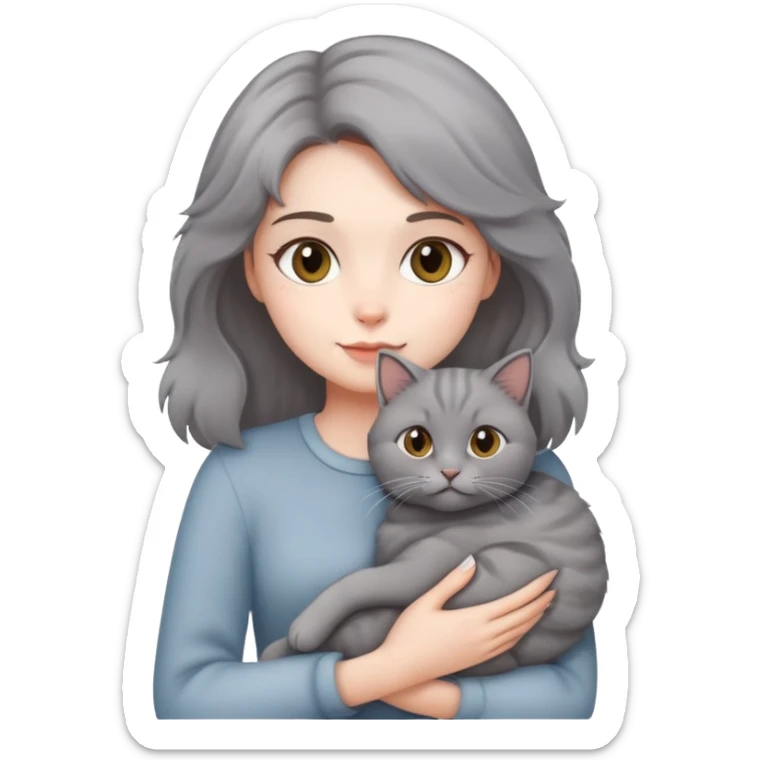 woman holding gray cat sticker