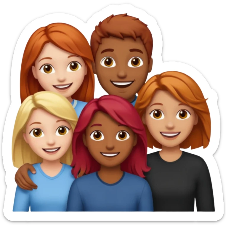 4 inclusive friends (3 girls and 1 man) laughing : 1 man must be brown, 1 girl have to have red hair, an other one must have blond hair and the last one is brown and have brown hair sticker