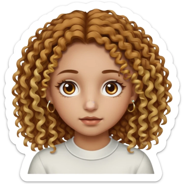 A girl with brown curly hair and blonde edges side parted with hazel central heterochromia eyes and a nose ring sticker