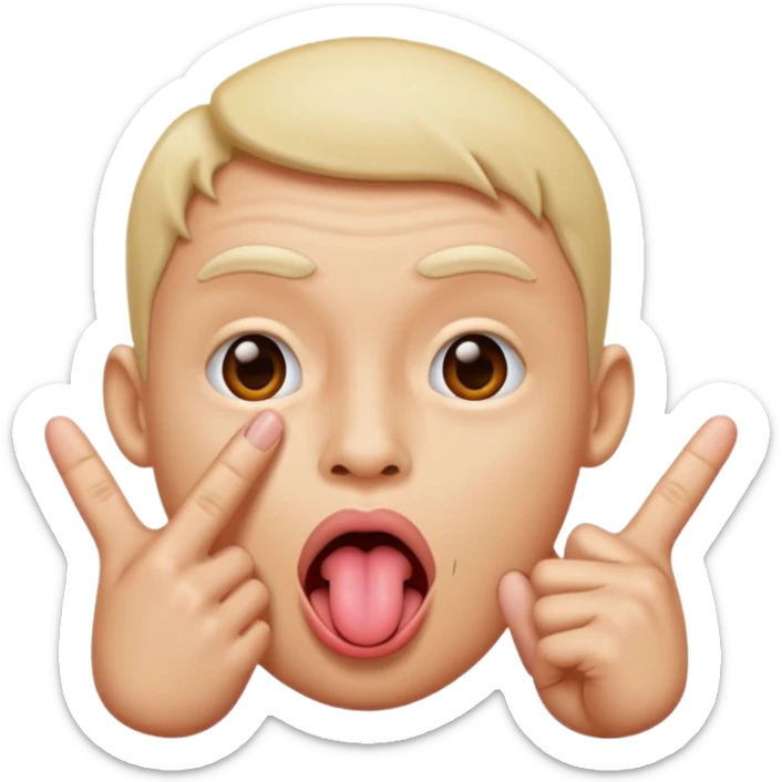 Emoji with tongue out and and two fingers in between tongue  sticker