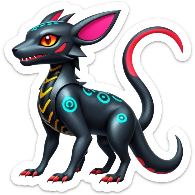 Modern Futuristic Scaly Cyber-Salandit-Umbreon-Litten-Hybrid (Full body) sticker
