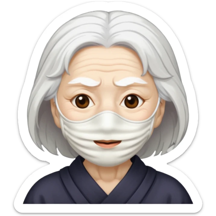 japanese culture white mask old woman with white hair and wrinkles sticker