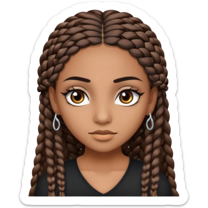 girl with thin braids long hair and brown eyes, brown skin, eyelashes, siren eyes sticker
