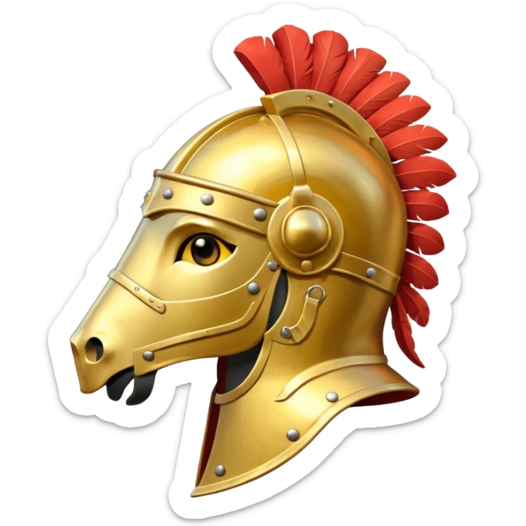 An emoji of a powerful Roman warhorse in full armor, with a feathered helmet. sticker