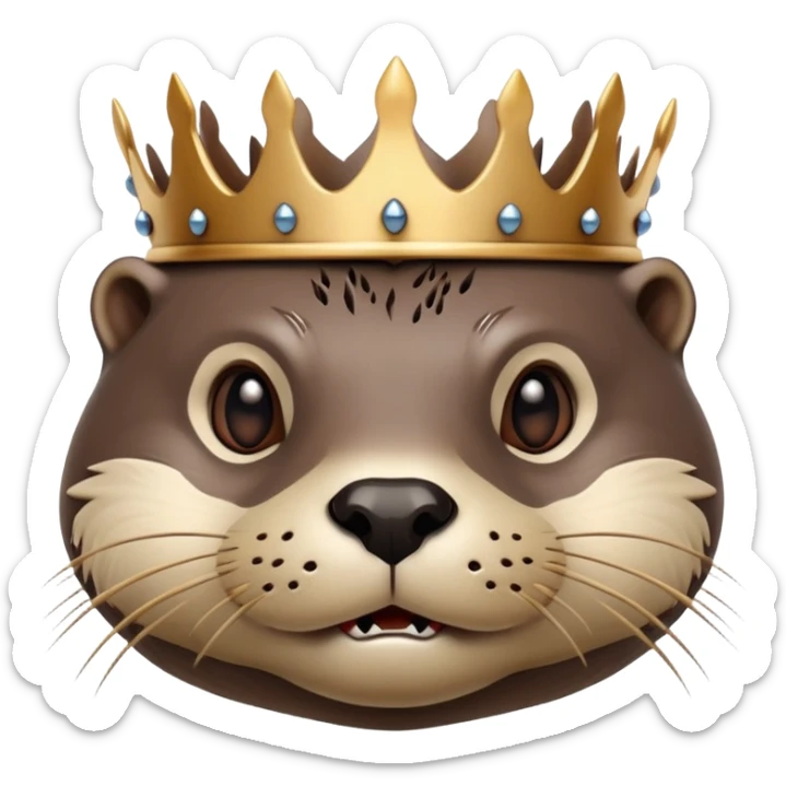 portrait of confused otter face with simple wooden thorny bramble crown, no leaves, no metal, just thorns sticker