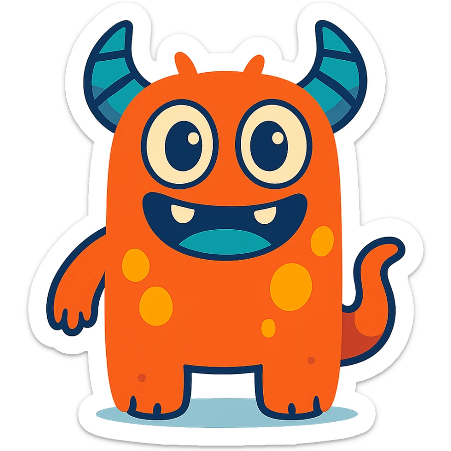 cute cartoon monster with big eyes and a friendly smile, vibrant toon style sticker