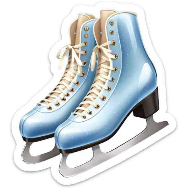 An icon showing elegant figure skates and a sparkling dress in close-up on an ice rink. The background features a graceful arena with soft lights reflecting on the smooth ice. Transparent background highlights the beauty, style, and artistry of figure skating. sticker