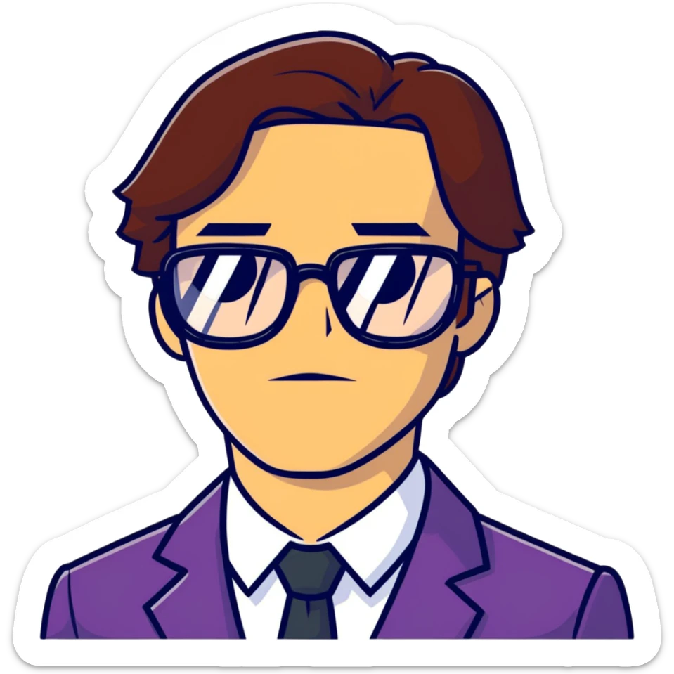 Helmut Zemo with brown hair and glasses, villain from Marvel's Captain America Civil War, serious expression sticker