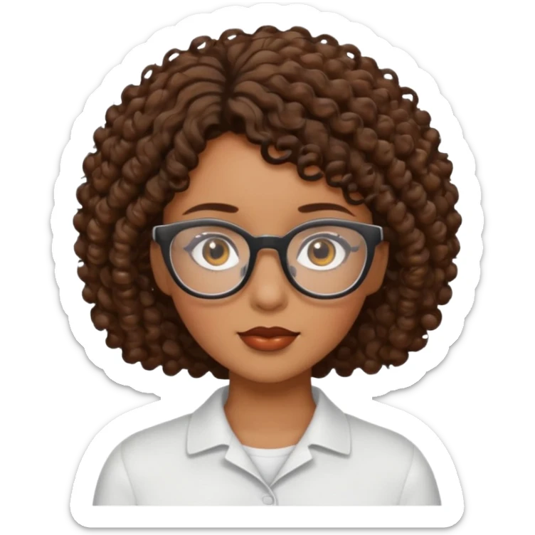 black woman brown eyes brown short curly hair with glasses sticker